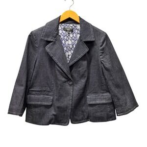 Talbots Blazer Womens 14P Petite 14 Blue Coastal Jacket Floral Lined Cropped